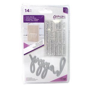 NWT CRAFTER'S COMPANION 14 PC Gemini HAPPY Die‎ & Clear Sentiment Stamps Phrases